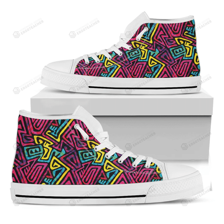 Psychedelic Funky Pattern Print White High Top Shoes For Men And Women