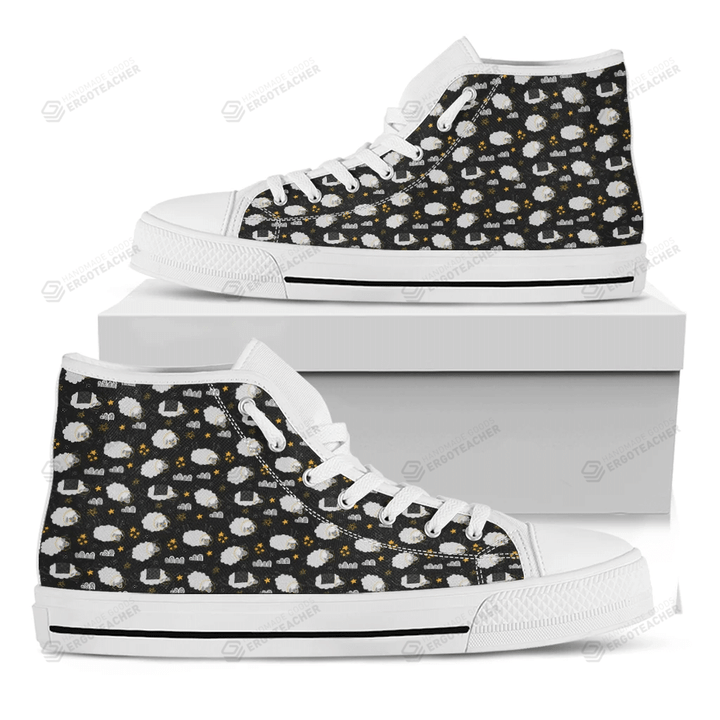 Sleeping Sheep Pattern Print White High Top Shoes For Men And Women