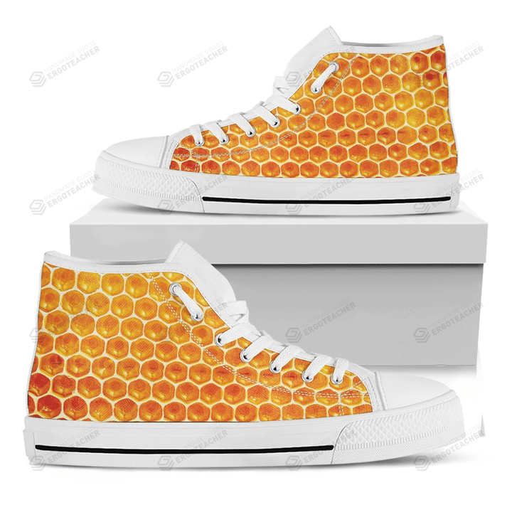 Honey Bee Hive Print White High Top Shoes For Men And Women