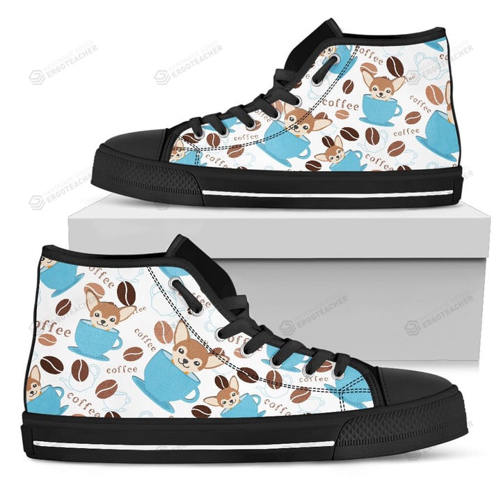Coffee Chihuahua Fabric Pattern High Top Shoes