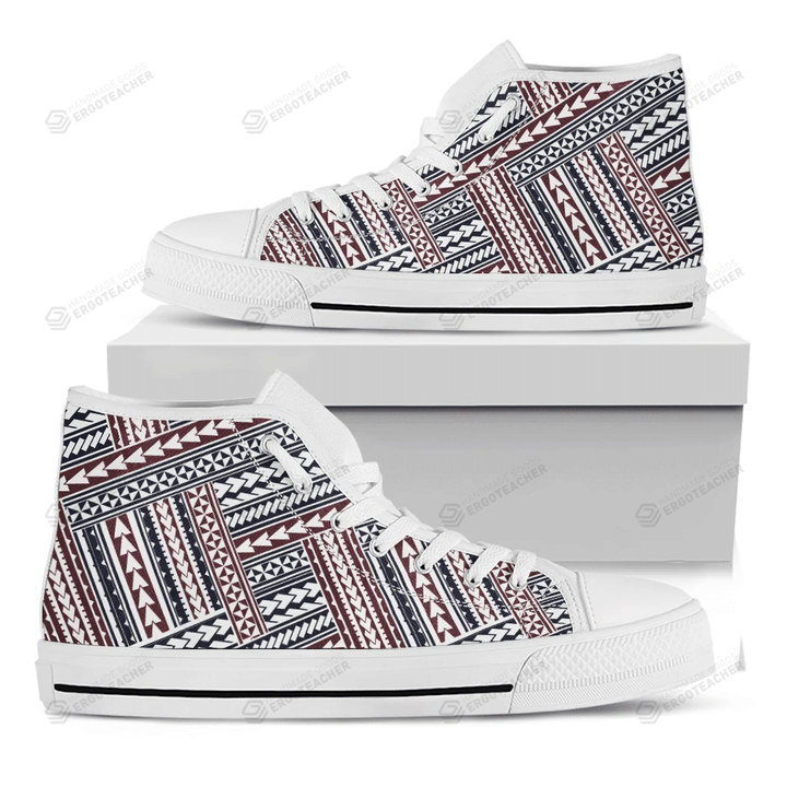 Maori Tribal Pattern Print White High Top Shoes For Men And Women