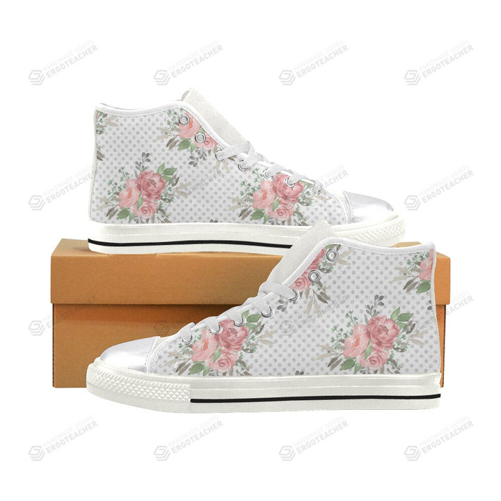Pink Green Flowers High Top Shoes