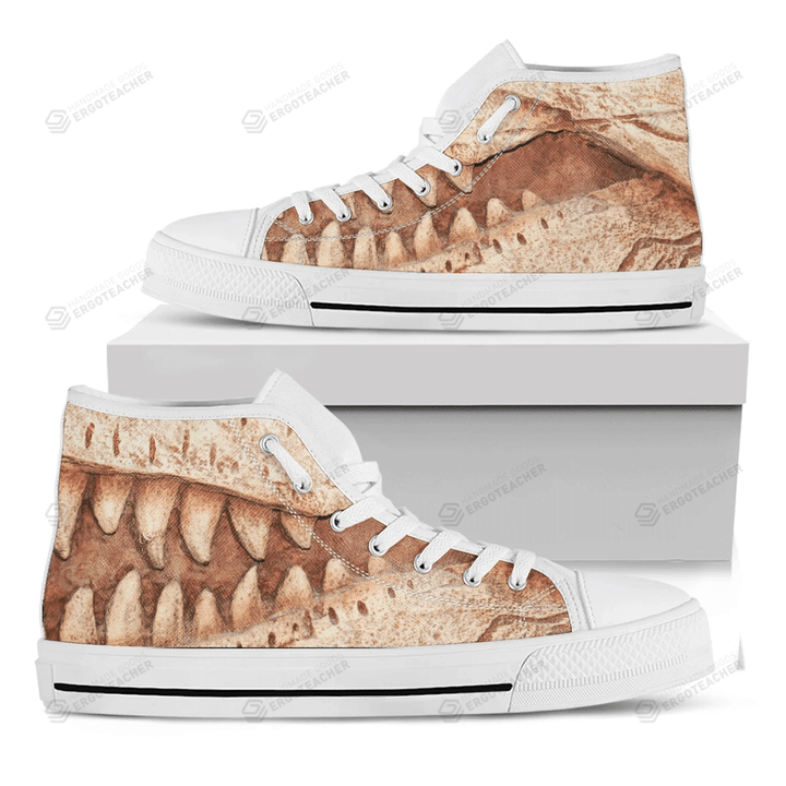 T-Rex Fossil Print White High Top Shoes For Men And Women