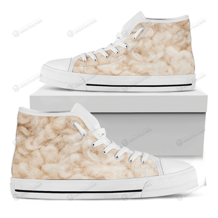 Sheep Fur Texture Print White High Top Shoes For Men And Women