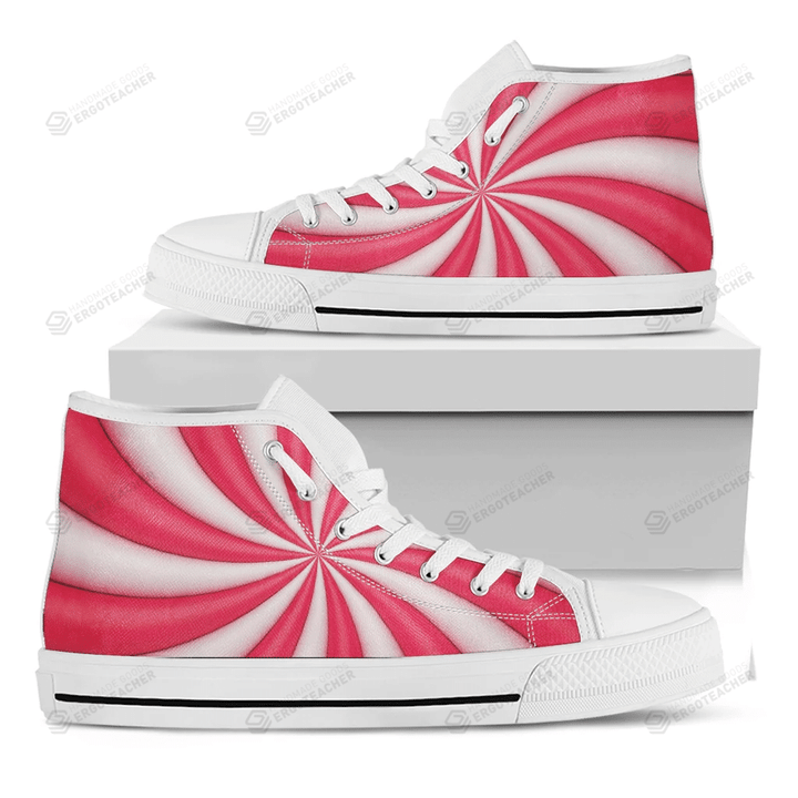 Pink Swirl Candy Print White High Top Shoes For Men And Women