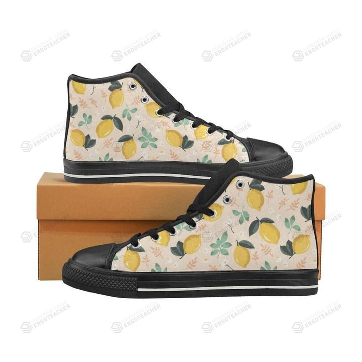 Lemon Flower Leave Pattern High Top Shoes Black