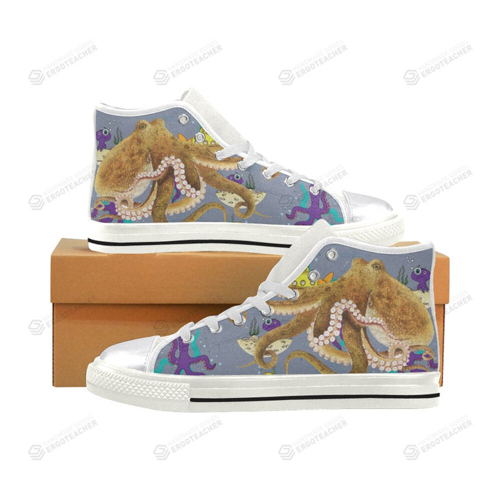 Octopus White Classic High Top Canvas Shoes