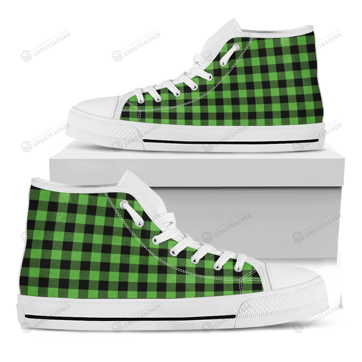 UFO Green And Black Buffalo Check Print White High Top Shoes For Men And Women