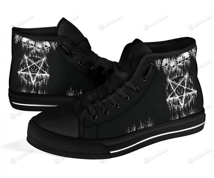 Satanic Skull Melting Inverted Pentagram Baphomet Inverted High Top Shoes