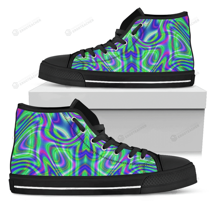 Neon Green Psychedelic Trippy Print Men's High Top Shoes