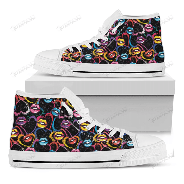 Funky Kiss Lips Pattern Print White High Top Shoes For Men And Women