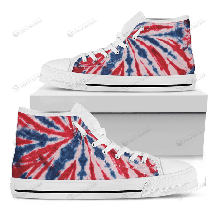 Red And Blue Spider Tie Dye Print White High Top Shoes For Men And Women