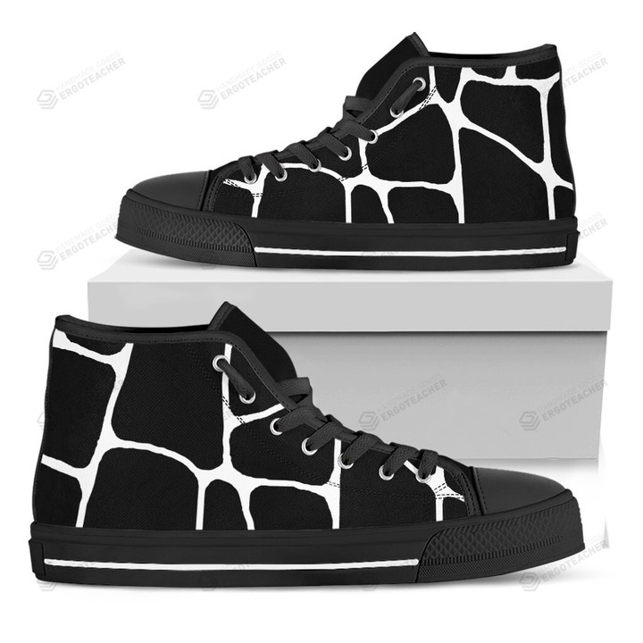 Black And White Giraffe Pattern Print Black High Top Shoes