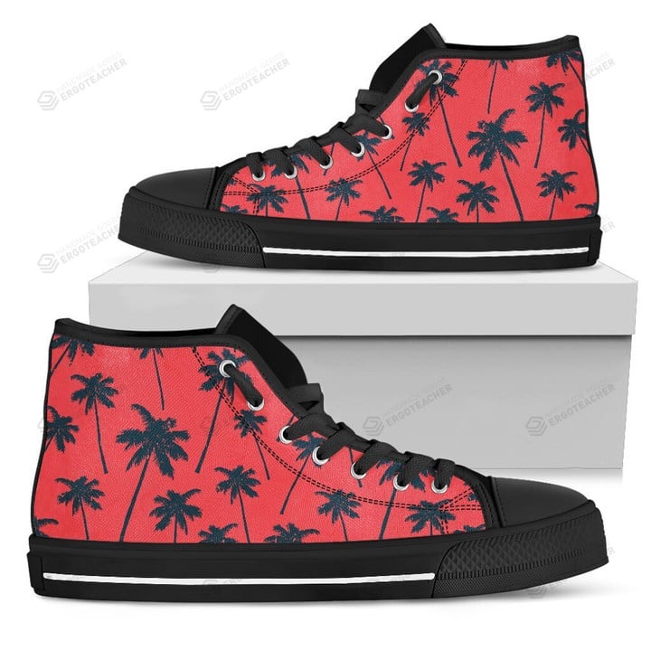 Black Red Palm Tree Pattern High Top Shoes