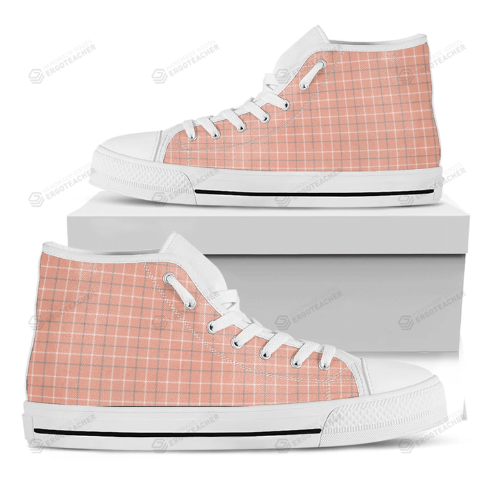 Pastel Orange Tattersall Pattern Print White High Top Shoes For Men And Women
