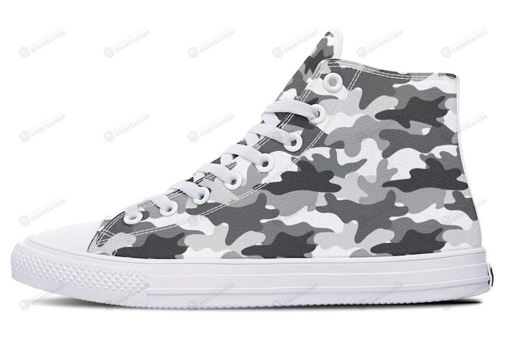 Grey And White Camo Pattern High Top Shoes