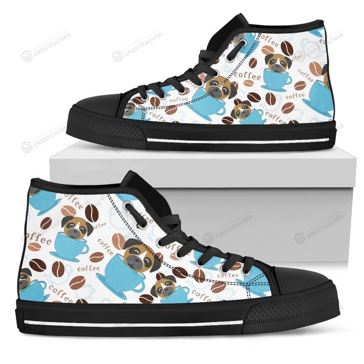 Coffee Boxer Fabric Pattern High Top Shoes
