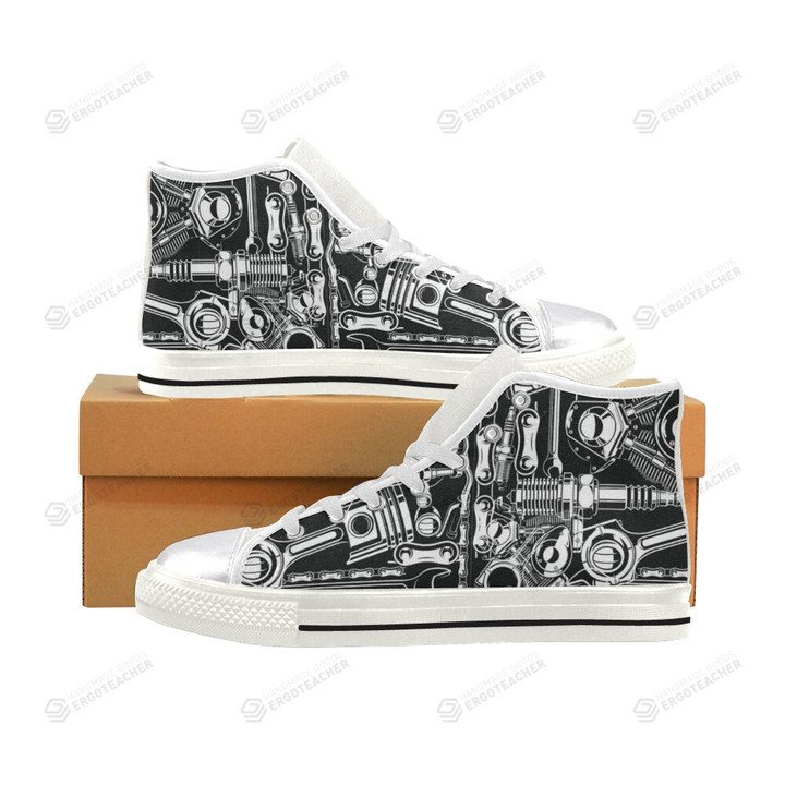 Biker Engine White Classic High Top Canvas Shoes