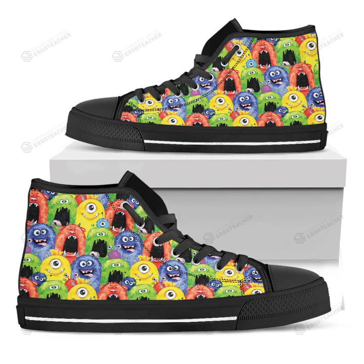 Watercolor Monster Pattern Print Black High Top Shoes For Men And Women