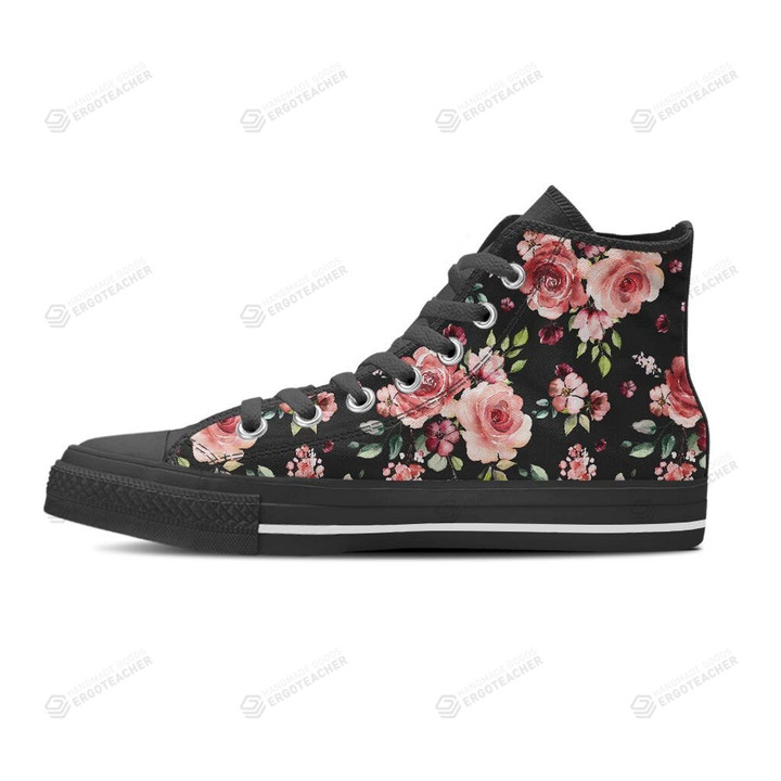 Black Pink Rose Flower Print High Top Shoes