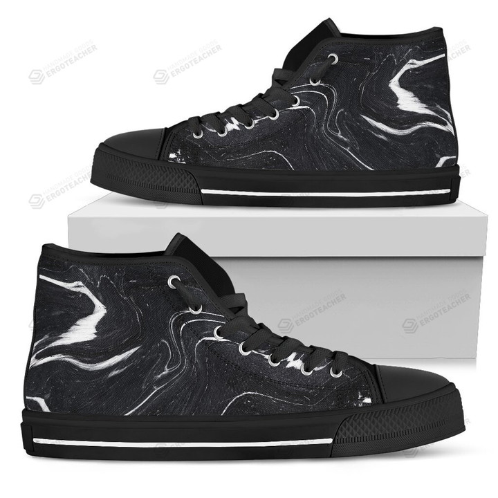 Black White Liquid Marble Print High Top Shoes