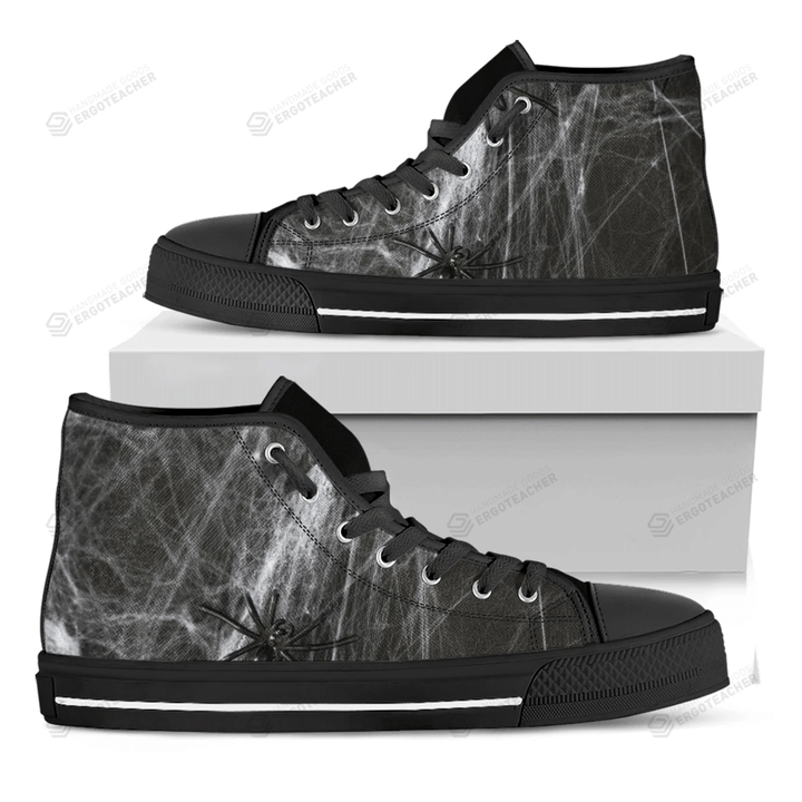 Toy Spiders And Cobweb Print Black High Top Shoes For Men And Women