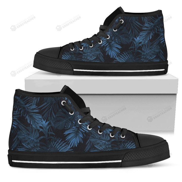 Dark Blue Tropical Leaf Pattern Print High Top Shoes
