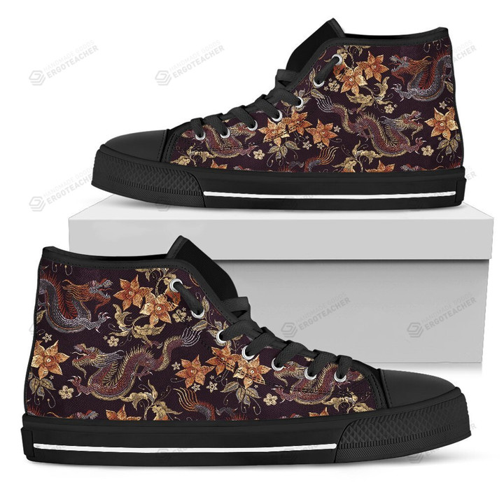 Vintage Dragon Flower Pattern Print High Top Shoes