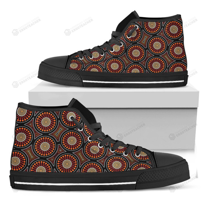 Australian Aboriginal Dot Pattern Print Black High Top Shoes
