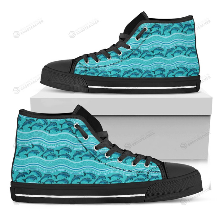 Boho Dolphin Pattern Print Black High Top Shoes