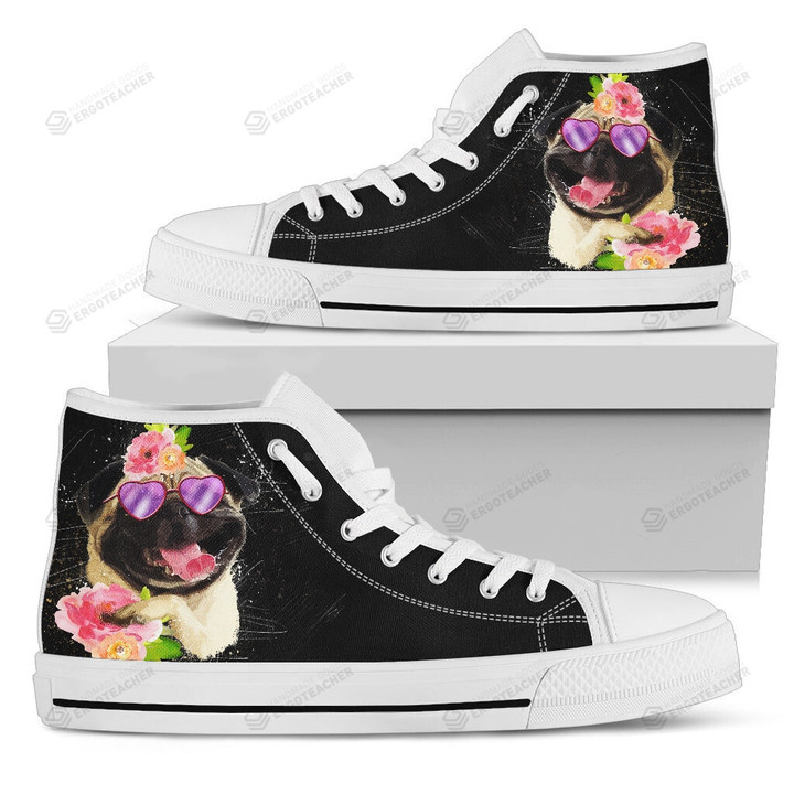 Interesting Pug FlowerBlack High Top Shoes