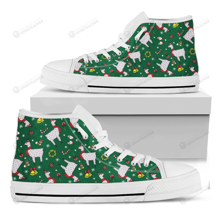 Christmas Llama Pattern Print White High Top Shoes For Men And Women