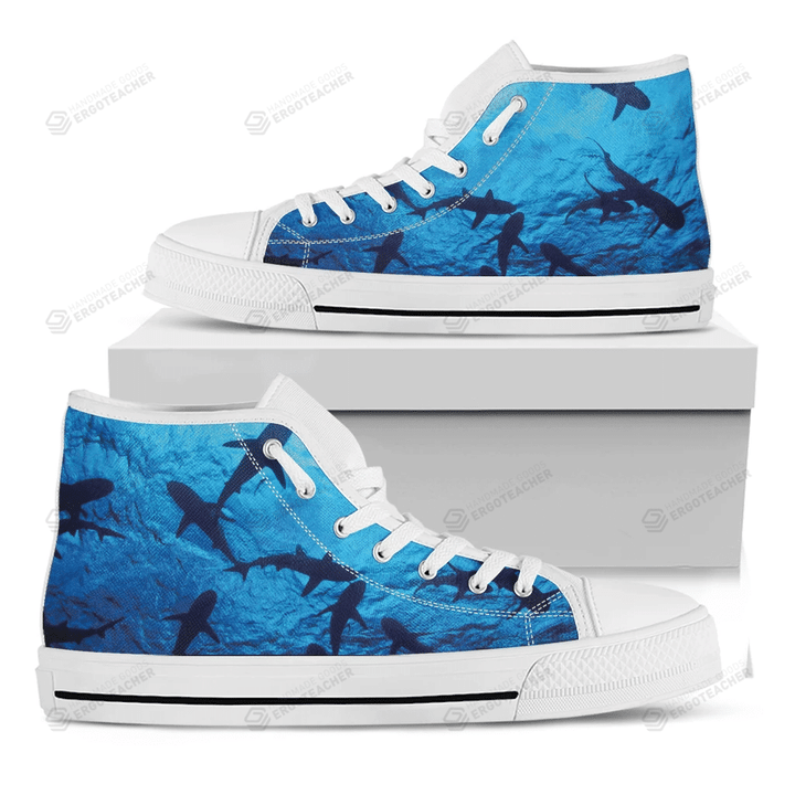 Shark Underwear Print White High Top Shoes For Men And Women