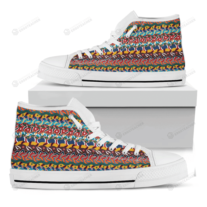 Afro African Ethnic Pattern Print White High Top Shoes For Men And Women