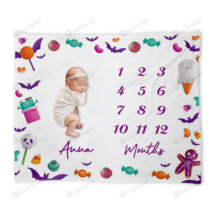 Custom Baby Milestone Monthly Blanket, Halloween Birthday Decorations Gifts For Baby, Birthday Gifts For New Mom New Dad, Baby Calendar Blanket Gifts