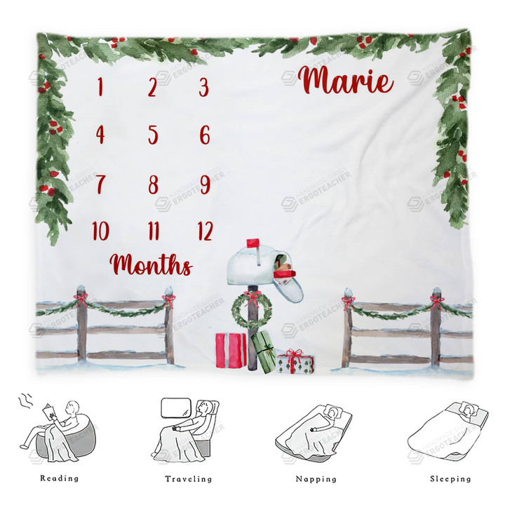 Personalized Baby Monthly Milestone Blanket, Christmas Blanket For Newborn, Gifts For New Mom