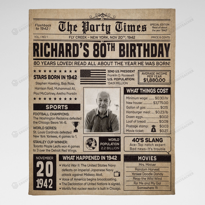 Personalized Back In 1942 80th Birthday Vintage Blanket, 80th Birthday Gifts For Women