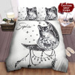 Personalized Native American Wolf & The Moon Sketch Art Drawing Bed Sheets Spread  Duvet Cover Bedding Sets