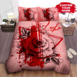 Personalized Red & Monochrome Rose Artwork Bed Sheets Spread  Duvet Cover Bedding Sets