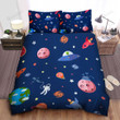 Astronaut & Alien In Universe Cartoon Illustration Bed Sheets Spread  Duvet Cover Bedding Sets