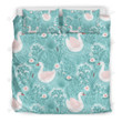 Print Floral Swan Bed Sheets Duvet Cover Bedding Set