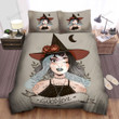 Witch Portrait Drawing Under The Black Moon Bed Sheets Spread  Duvet Cover Bedding Sets
