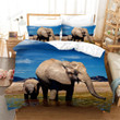Elephant Family Blue Sky Bed Sheets Duvet Cover Bedding Sets