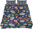 Hedgehog Floral Pattern Blue Bed Sheets Duvet Cover Bedding Sets