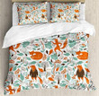 Funny Fashion Fox Falling Autumn Leaves Bed Sheets Duvet Cover Bedding Sets
