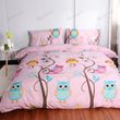 Owl Cartoon Kids Bed Sheets Spread Duvet Cover Bedding Set