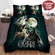 Personalized Wolves Howling In The Night And The Moon Digital Art Bed Sheets Spread  Duvet Cover Bedding Sets