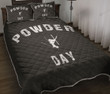 Skiing Powder Day Gray Quilt Bed Set