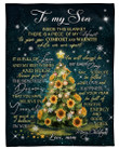 Personalized To My Son From Mom MERRY CHRISTMAS Christmas Tree Sunflowers Fleece/Sherpa Blanket Great Customized Gifts For Family Birthday Christmas Thanksgiving Anniversary