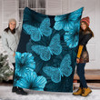 Butterfly Flying Over Blue Hibiscus Sherpa Fleece Blanket Great Customized Blanket Gifts For Birthday Christmas Thanksgiving